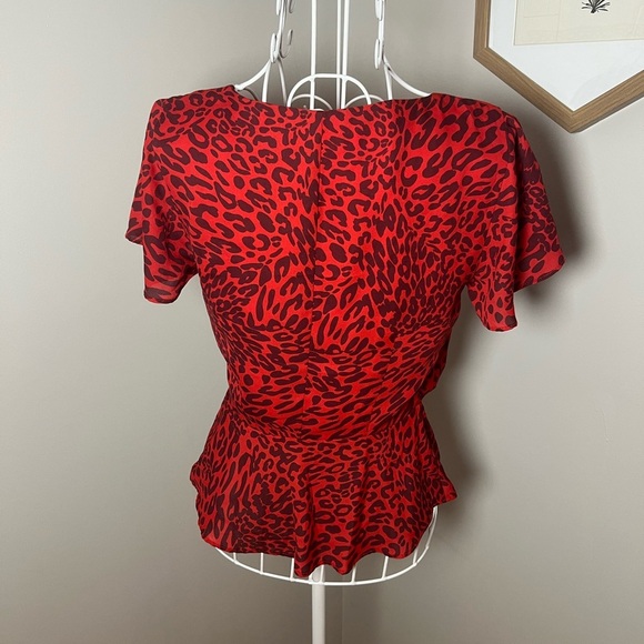 Fame and Partners Women’s Red The Laura Top Wrap Blouse Flutter Sleeves Size 0 - Picture 2 of 7